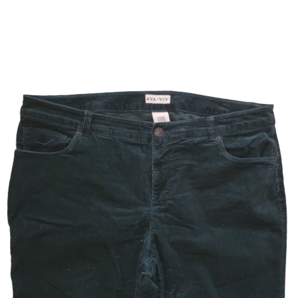 Ava & Viv Plus Size Green Corduroy Pants Mid Rise Straight Leg Forest Green 18W - Picture 3 of 6